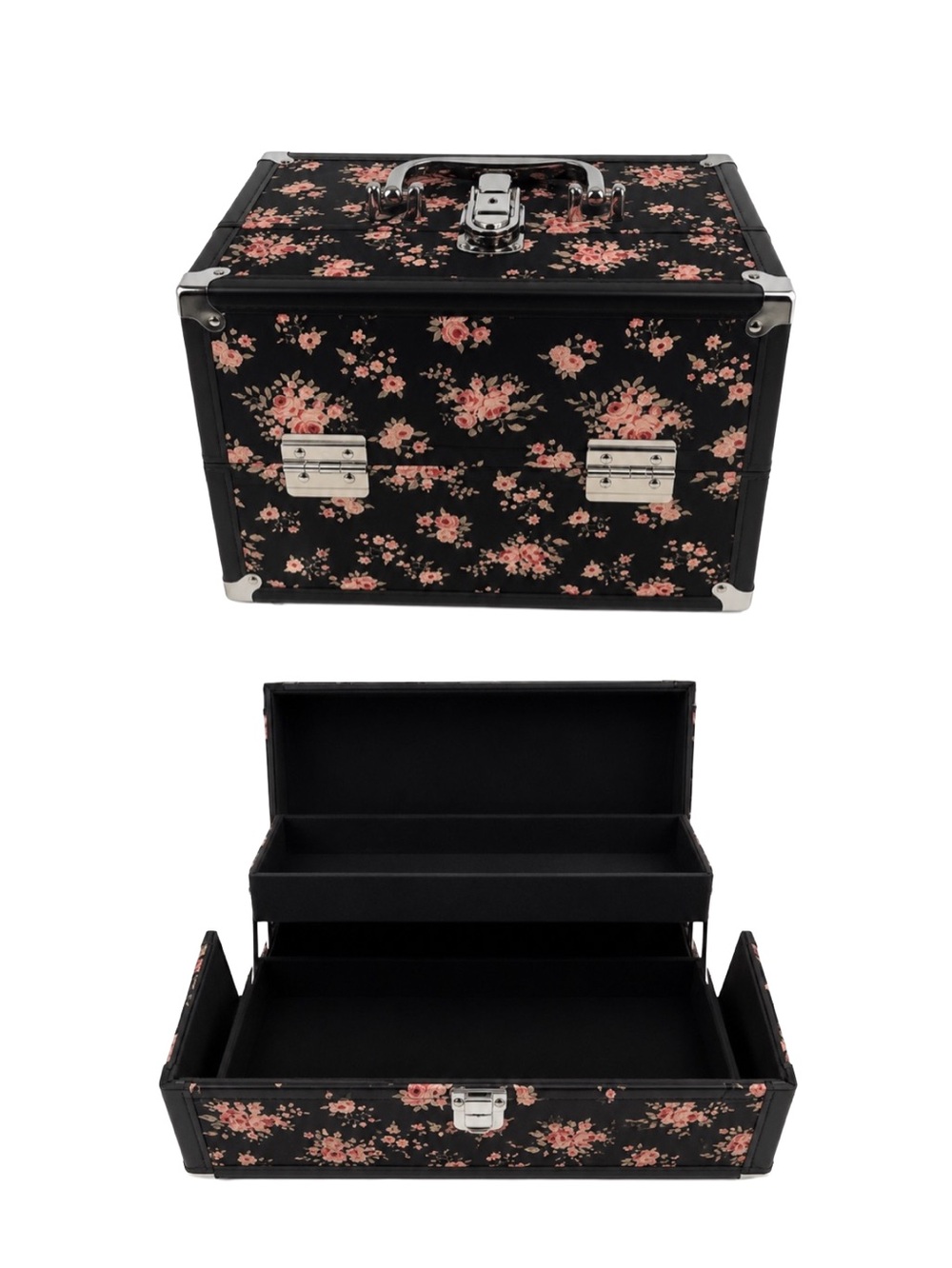FOREVER 21 PROFESSIONAL MAKE UP TRAIN CASE - BLACK FLORAL (NEW WITH TAGS)